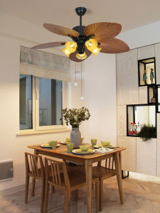 Chenju French Vintage Ceiling Fan Light Living Room Restaurant Bedroom Home Use Electric Fan with Pendant Light Iron Art Material