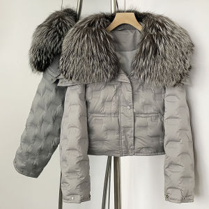 Áo Khoác Lông Vũ Trắng Nữ Ngắn Áo Khoác Lông Thú Thật Tay Dài Dày Dặn Ấm Áp Mềm Mại Kiểu Dáng Công Sở Mùa Đông