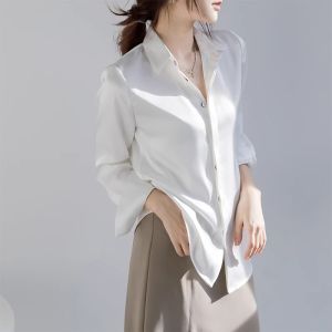 Spring Autumn Fashion Elegant Business Casual Loose Acetate Satin Shirt