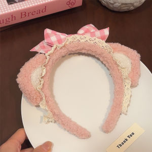 Adorable Bear Ear Hairband for Girls Princess Style Butterfly Knot Plush Headband Childrens Autumn Winter Fashion Accessories