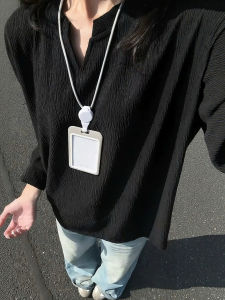 เสื้อยืดคอกว้างแขนยาวลายทางสีดำสำหรับผู้ชาย เสื้อสเวตเตอร์สไตล์อเมริกันฤดูใบไม้ร่วง เสื้อชั้นใน Cleanfit คอกลม