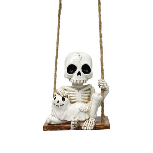 1pc Halloween Swing Skull Holding Ghost Cat Statue Garden Home Furnishing Bedroom Outdoor Balcony Decoration Party DIY Supplies