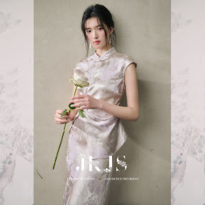 JK＆JS | Áo Thun Jacquard Chất Lụa có Nút Bấm Trung Quốc Nữ