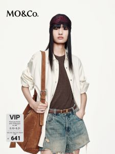 MO&Co. | Áo Sơ Mi Jeans Lụa - Bông Đính Bling Boxy