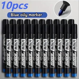 10 Black Oil Jumbo Markers - Quick-Dry Waterproof - For Shipping School Office - Works on Paper Metal Glass