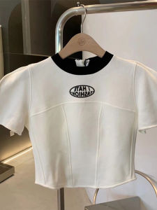 White Short Sleeve T-Shirt Womens Fashionable Korean Style round Neck Short Length Summer Top Versatile Stylish Small Size