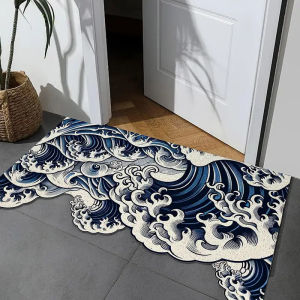 Thảm Chào Mừng Lướt Sóng VIKAMA Chống Trượt Có Thể Giặt Được Họa Tiết Ukiyo-e Trong Nhà Ngoài Trời Thảm Trải Sàn Lối Vào Bằng Polyester Bền Bỉ Chống Phai Màu