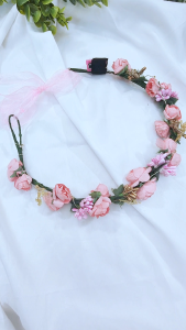 Ready Stock SG - Handmade Bohemian Fairy Light Flower Crown - Marigold Pink Boho Flower Crown