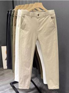 Quần Ống Đứng Mỏng Mùa Hè Bằng Cotton Nguyên Chất Cho Nam Quần Dài Đến Mắt Cá Chân Rộng Rãi Màu Kaki Nhạt Quần Dài Thường Ngày