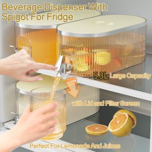 5.3L Beverage Dispenser With Spigot For Fridge Large Capacity Iced Beverage Dispenser Lemonade Dispenser For Parties & Home Daily Use