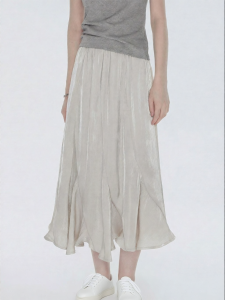 Ruffle Hem Shiny Midi Skirt