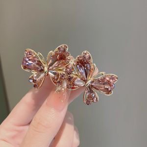 Purple Crystal Butterfly Hairpin Spring Clip High-end Back of Head Half-Tie Hair Clip Alloy Womens Korean Hair Accessories