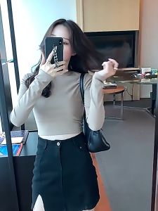 CB BJ1749 Baju Crop Top Atasan Knit Wanita Kaos Polos Lengan Panjang Long Sleeve Slim Fit