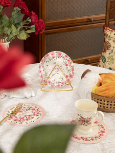 Rose Garden Pink Atmosphere round Dining Mat Waterproof Oil-resistant Flexible Leather No-wash Cup Mat Photography Partner