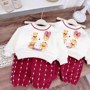 Set bộ Quần áo bé gái dài tay mùa thu đông hàng đẹp chất nỉ dày dặn thêu mèo hồng dễ thương cho trẻ em 8-20kg