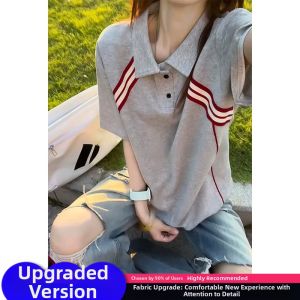 CHENMU | Black and Red Stripe Short Sleeve Summer American Boxy Polo