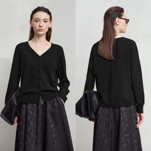 AMII | Autumn New Versatile V-neck Seamless One-piece Wool Cardigan