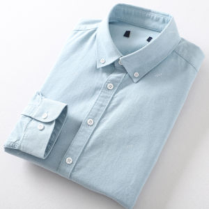 Business Casual Oxford Cloth Shirt Mens Long Sleeve Spring Anti-Wrinkle Pure Color Fashion Urban Style Youthful Dress Shirt