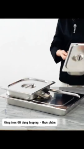 Khay inox GN 1/2 có nắp nhiều kích cỡ đựng topping thạch trà sữa thực phẩm