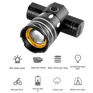 Đèn Pha Xe Đạp LED T6 Có Thể Sạc Lại Bằng USB Chống Nước Có Thể Điều Chỉnh Độ Zoom Đèn Trước Xe Đạp Đèn Pin Xe Đạp Phụ Kiện Xe Đạp MTB