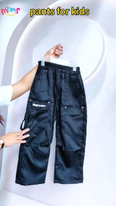 Trendy Loose Cargo Pants for Kids Boys Multi Pocket Plain Korean Style Baggy Pants for Boys 5-14 Years Old