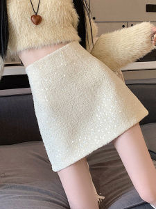 Fashionable A-line Short Skirt Sparkling High-waist Fitted