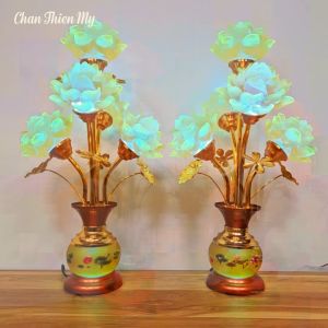 Đèn Bình Hoa Sen Lưu Ly 5 Bông 7 Bông 9 Bông Led Đổi Màu CHÂN THIỆN MỸ Trang Trí Bàn Thờ Cao Cấp