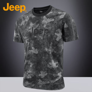Jeep Camouflage Short Sleeve T-Shirt Mens Loose Fit round Neck Summer Top Breathable Cotton Blend Fabric Fashionable Youthwear