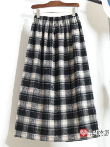 กระโปรงสั้นผ้าขนสัตว์ลายสก็อตสีแดง กระโปรงสั้นผู้หญิงฤดูใบไม้ร่วง/ฤดูหนาว กระโปรงสั้นเอวสูง กระโปรงสั้นทรงเอ กระโปรงสั้นทรงเอ