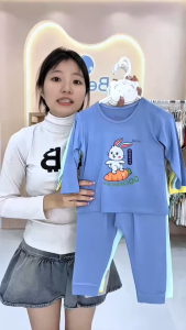 Bộ dài tay cài in thỏ BENTY BT013 chất thấm hút mồ hôi tốt quần áo bé trai bé gái cao cấp