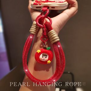 Elegant Short Phone Strap Womens Style Outdoor New Year Red Diamond Encrusted Wristband Luxury Sensation Mobile Phone Case Holder