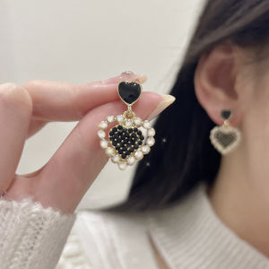 Hoa Tai Kim Loại Hình Trái Tim Phong Cách Pháp Thời Trang Mới 2024 Hoa Tai Đính Đá Rhinestone Cho Nữ Thiết Kế Tối Giản Đính Đá Pha Lê Sang Trọng