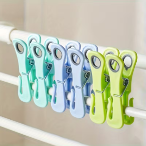 6 Windproof Clothespins Heavy-Duty Plastic with Vibrant Colors. Strong Grip for Outdoor Drying Towel Hold