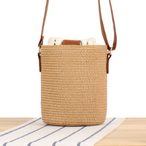 New Casual Paper Rope Woven Bag Commuter Vacation Versatile Ladies Bag Sweet Style Daily Match Soft PU Bucket Bag