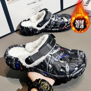 รองเท้าแตะบุขนสำหรับฤดูหนาวผู้ชาย รองเท้าแตะใส่ในบ้านแบบนุ่ม อุ่น รองเท้าแตะผู้หญิงสำหรับฤดูร้อน รองเท้าแตะแบบถอดได้ รองเท้าแตะบุขนกันลื่นสำหรับผู้ชาย รองเท้าแตะไซส์ใหญ่ 47