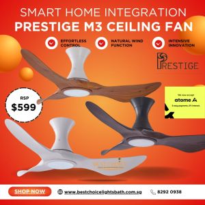 Prestige M3 series (coloured) Smart wifi DC Motor Ceiling fan 46/52in with 28w led light dimmable google tuya smart life