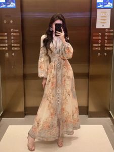 QFN | Tea Break French Elegant Socialite Vacation Style Floral Long Dress