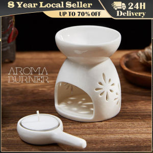 Ceramic Candle Holder Wax Melt Oil Burner Diffuser Fragrance Tray Aromatherapy Furnace Candlestick Home Decoration Ceramic Essential Oil Burner with Tea Light Holder Lotus Flower Design Candle Burner Household Practical Ceramic White Oil Burner Melt Wax