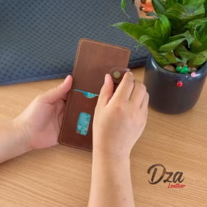 Ví đơn giản da bò thật dáng dài Dza leather bóp 1 ngăn đựng tiền thẳng 1 ngăn thẻ hiện đại cá tính phong cách vintage