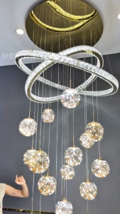 【Warranty】Modern LED three-color indoor lighting kitchen lamp building long-line chandelier villa hotel Europerman-style spiral staiurcase lamp
