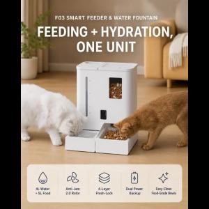 Anti-Jam 2-in-1 Pet Feeder and Waterer 4-Layer Freshness Seal 45-Degree Tilted Bowls App Scheduling 300W 2K Camera (Video)