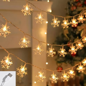 1.5/3/6/10M Snowflake LED Fairy Light 10/20/40/80LED USB Power Supply Christmas Decoration Wedding Party Indoor Holiday Deco Lam