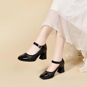 Summer New Black Mesh Mary Jane Shoes for Women Square Toe Block Heel Breathable Shallow Mouth Casual Office Commute Pumps