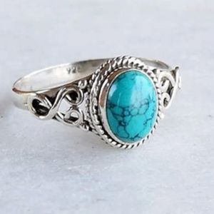 1 Pcs New Fashion Natural Turquoise Ring Wedding Engagement Birthday Party Anniversary Gift Retro Elegance Aquamarine Ring