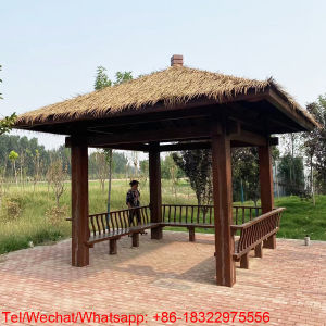 thatched wooden pavilioncourtyard farmhouse sunshade hot sale wooden Gazebo Sun Shading thatched garden arbour outdoor leisure pergola straw awning canopy tentChinese traditional wood frame pavilionwood kiosk wooden gazebo