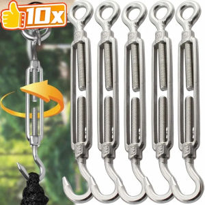 Dizoey 10PCS Adjustable Garden Wire Turnbuckle Stainless Steel Hook and Eye Turnbuckle Wire Rope Tension Polished Tensioners Rigging Hardware