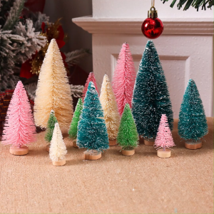 【New】8/12pcs Artificial Mini Christmas Tree with Wooden Base 4 Color Xmas Tree Decor Christmas Party Home Table Craft Decorations Christmas Ornaments Christmas Decorations 2026