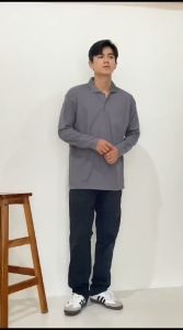 KAOS KERAH PRIA LENGAN PANJANG WARNA ABU ABU TUA 100% PREMIUM QUALITY - Kaos Kerah Polos Abu Lengan Panjang - Kaos Kerah Polos Panjang - KAOS Kerah Panjang Abu 100% KATUN PREMIUM QUALITY