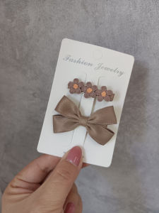 Sweet Children's Hair Clips: Deep Champagne Flower, Butterfly Knot Bangs & Duckbill Clip Set - Beautiful Satin Hair Accessories