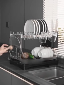 304 Stainless Dish Rack Kitchen Drainer Pates Organizer Storage Draining Racks Comes Tray